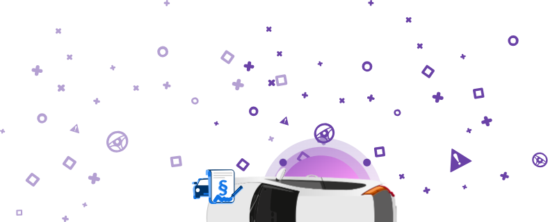 Pilt autost, millel on lillal taustal lõigu sümbolit ja allkirja kujutav dokument. See ikoon näitab sõidukil olevate maksupandiõiguste olemasolu.