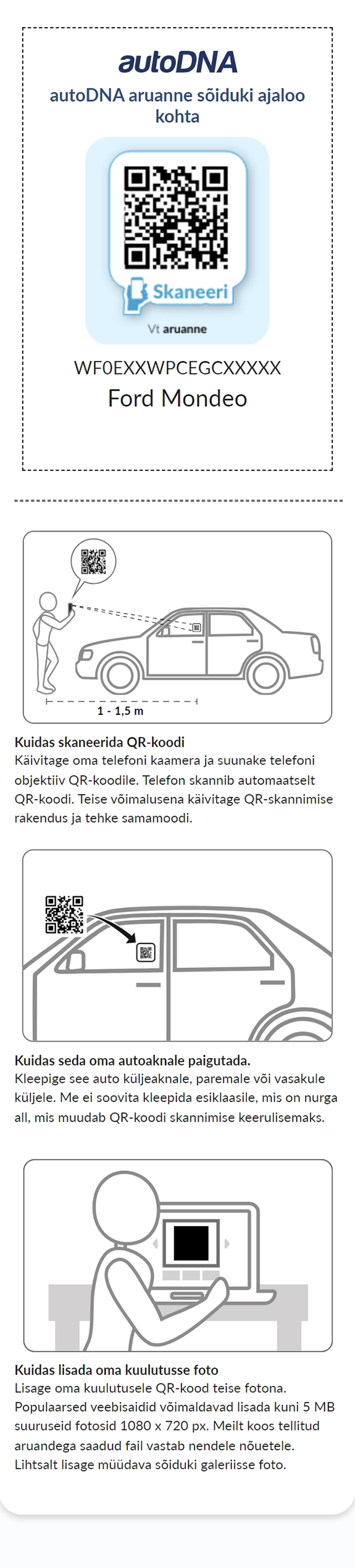 autoDNA aruanne sõiduki ajaloo kohta - QR-kood
