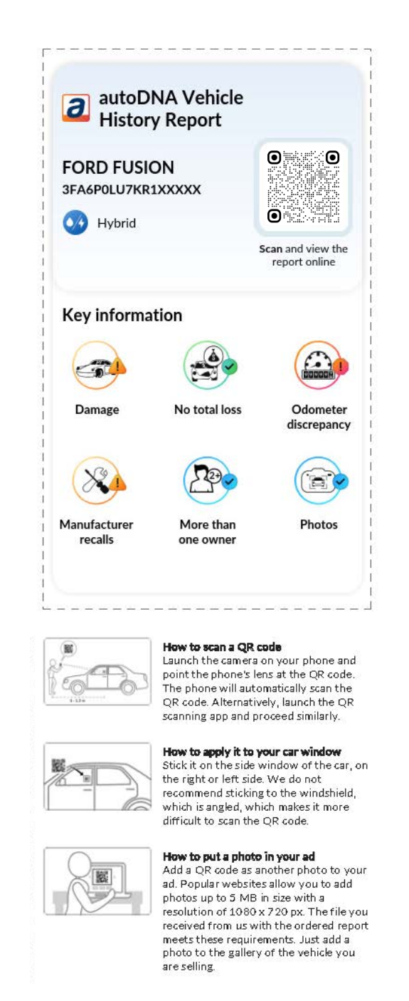 autoDNA aruanne sõiduki ajaloo kohta - QR-kood