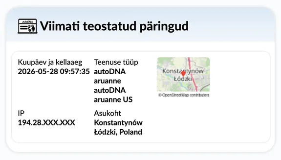 autoDNA Sõiduki ajaloo aruanne - viimased päringud