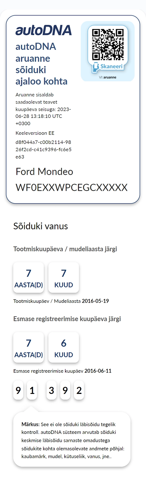 autoDNA aruanne sõiduki ajaloo kohta - Eelnev informatsioon